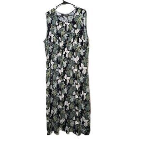 Vtg TEDDI Woman Maxi Dress Sz 22W Floral Boho Beach Tropical Pintucked Tie Waist